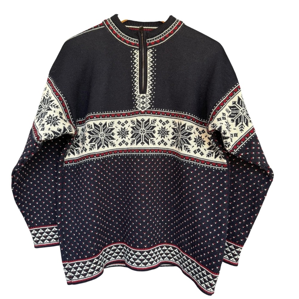 Dale Of Norway Sweater Mens Medium Blue Wool 1/4 Zip Mock Neck Fair Isle Ski